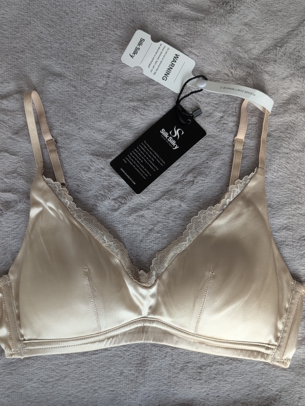 Mulberry Silk Wireless Lace-Trim Bralette in Champagne